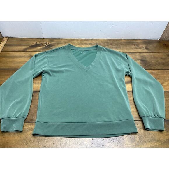 ATHLETA Seasoft Willow Green V-neck Sweatshirt Long Sleeve Soft Modal Medium - Picture 1 of 9